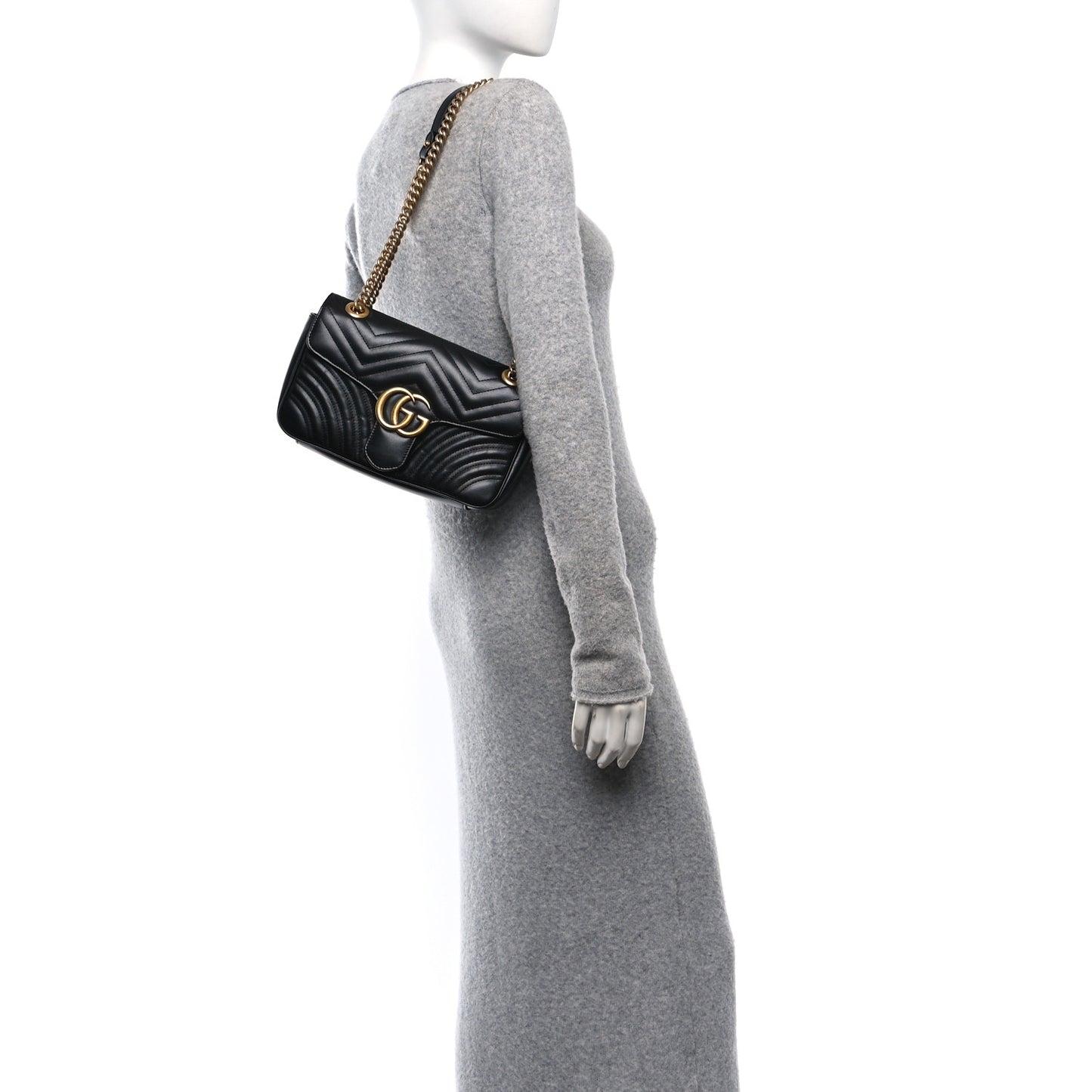 Calfskin Matelasse Small GG Marmont Shoulder Bag Black