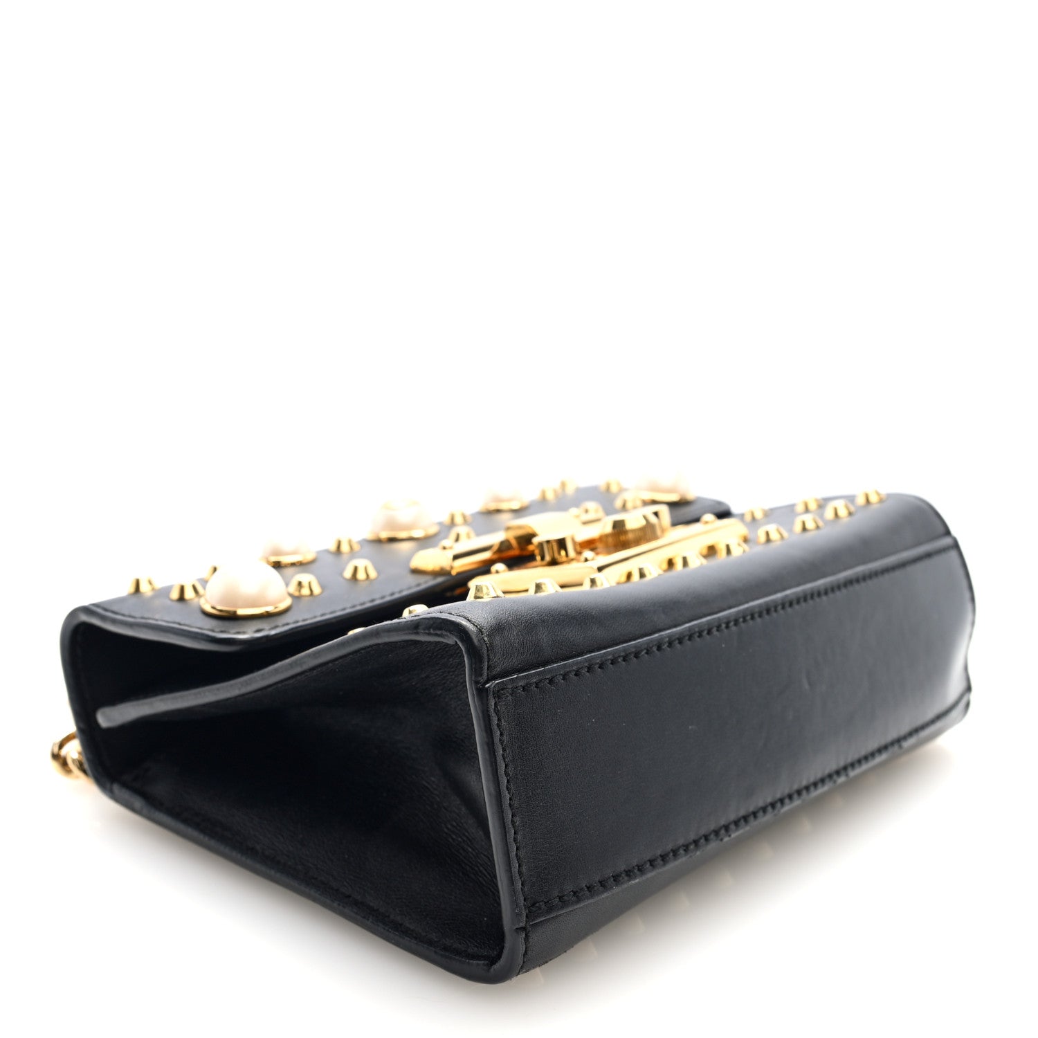 Gucci Calfskin Studded Small Padlock Shoulder Bag Black 4 of 10