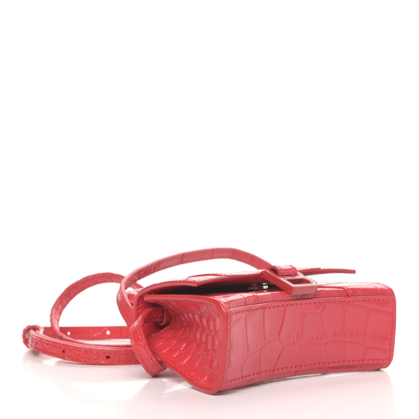 Shiny Calfskin Tonal B Crocodile Embossed Hourglass Top Handle Bag Mini Bright Red