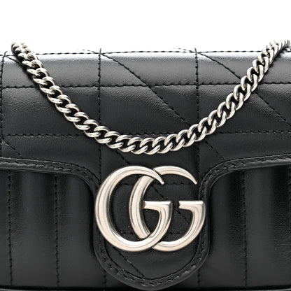 Gucci Calfskin Matelasse Aria Super Mini GG Marmont Shoulder Bag Black 14 of 21
