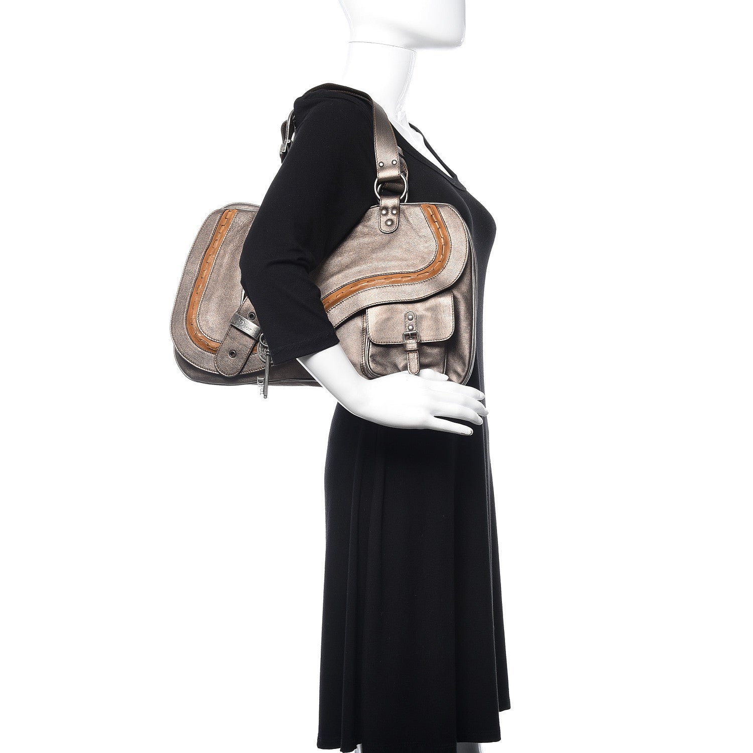 Christian Dior Metallic Calfskin Medium Gaucho Double Saddle Bronze 2 of 11