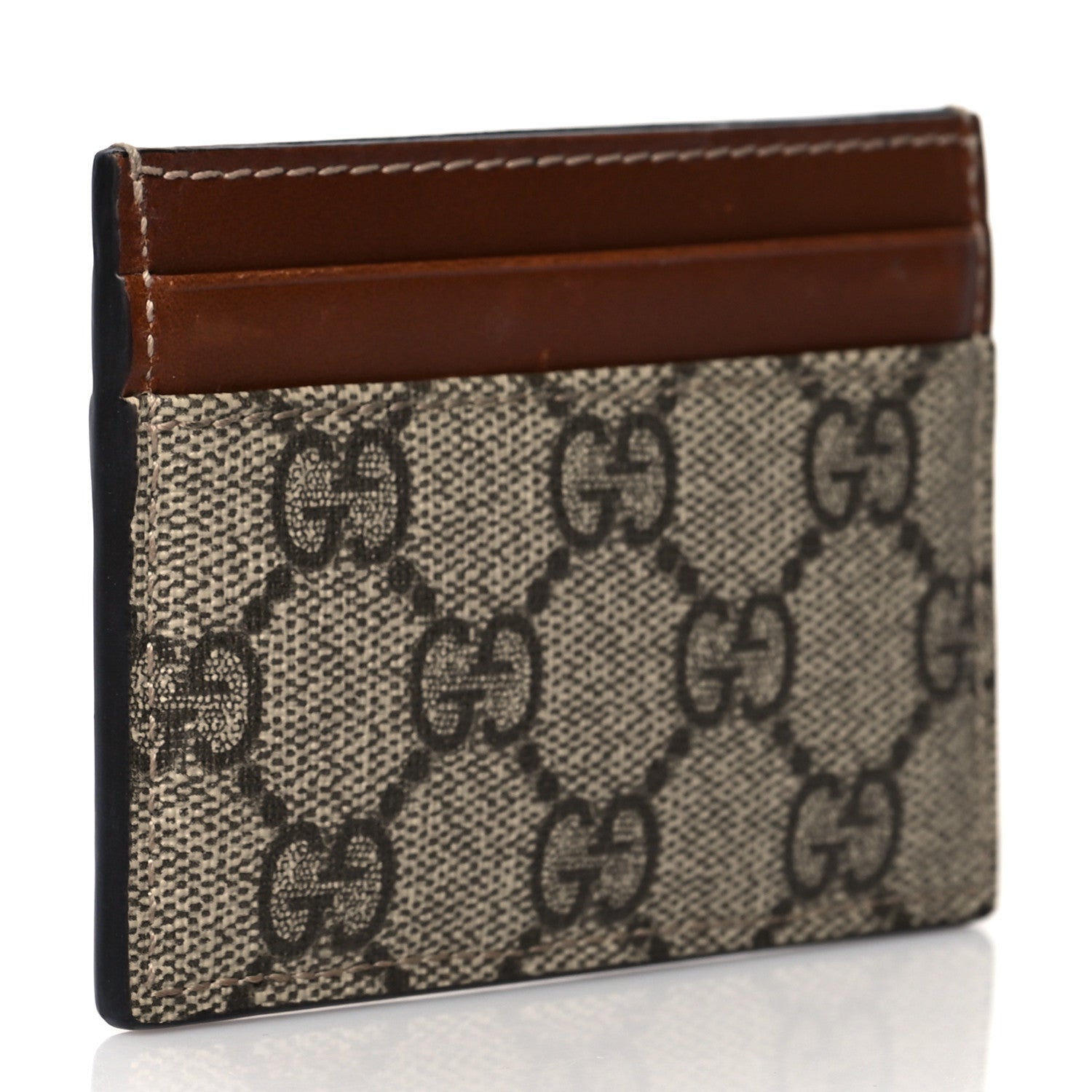 Gucci GG Supreme Monogram Calfskin Card Holder Beige Ebony Cuir 3 of 11