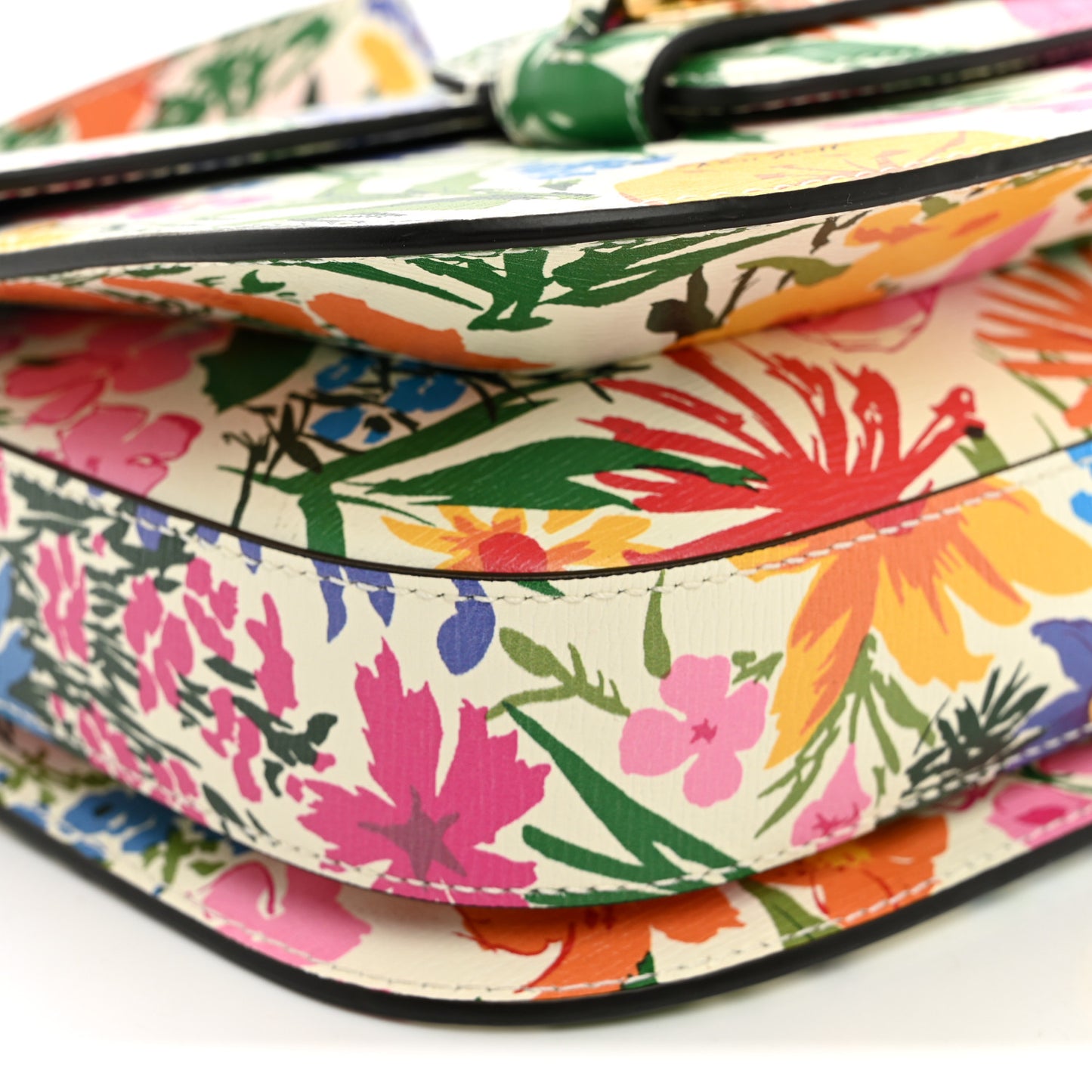 X KEN SCOTT New Shangai Calfskin Jardin D'Avril Floral Print Horsebit 1955 Shoulder Bag Ivory Pink Wild Rose