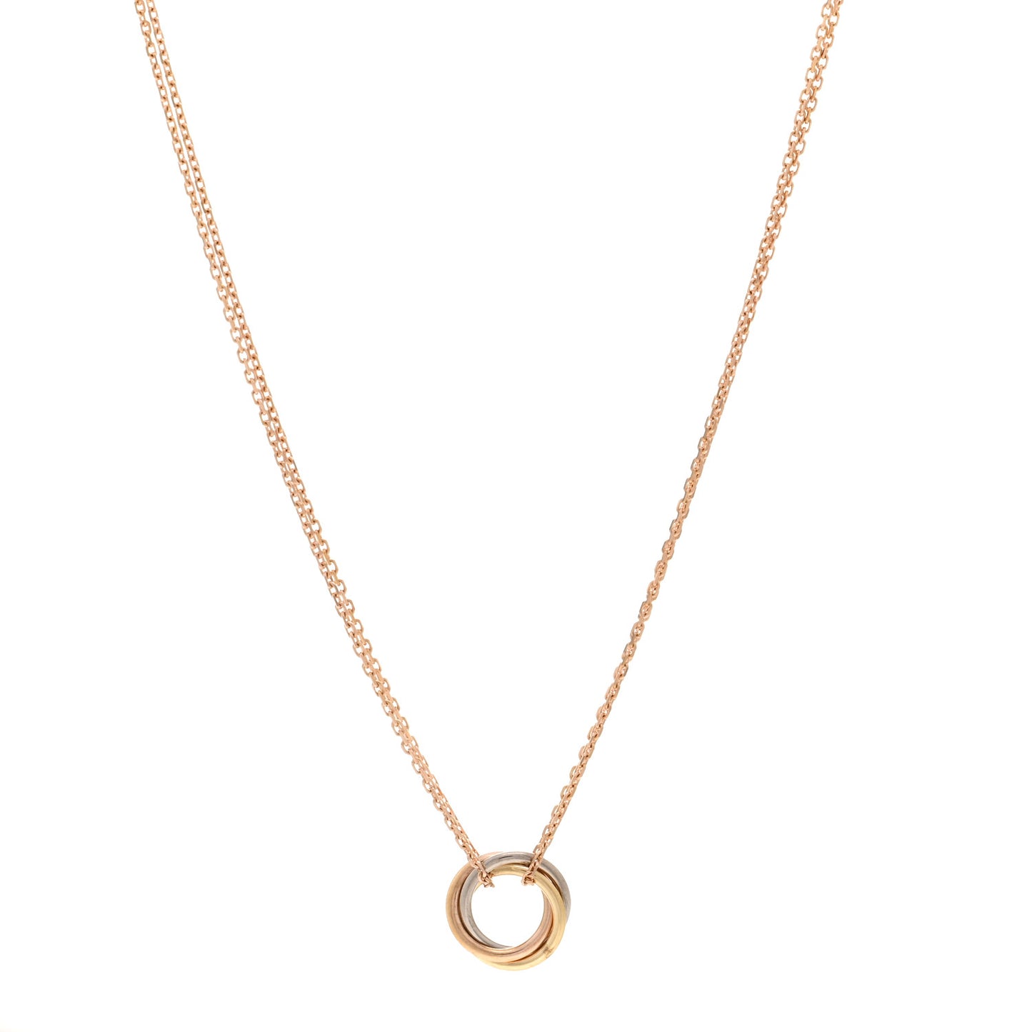 18K Pink Yellow White Gold Trinity Double Chain Pendant Necklace