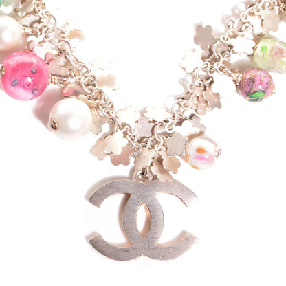 Chanel Beaded Charm CC Necklace Silver 1 of 6