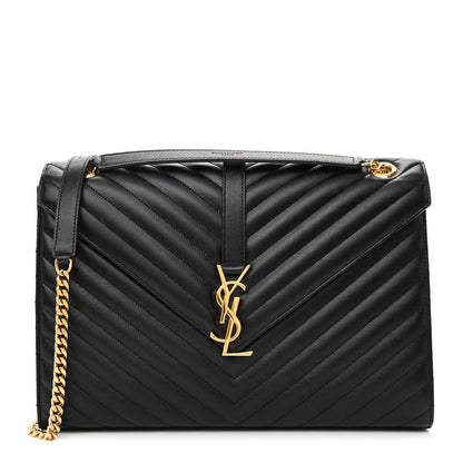 Saint Laurent Grain De Poudre Matelasse Chevron Large Monogram Satchel Black 1 of 9