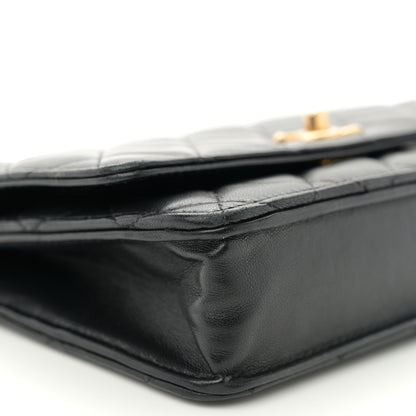Chanel Lambskin Quilted CC Pearl Crush Wallet on Chain WOC Black 10 of 13