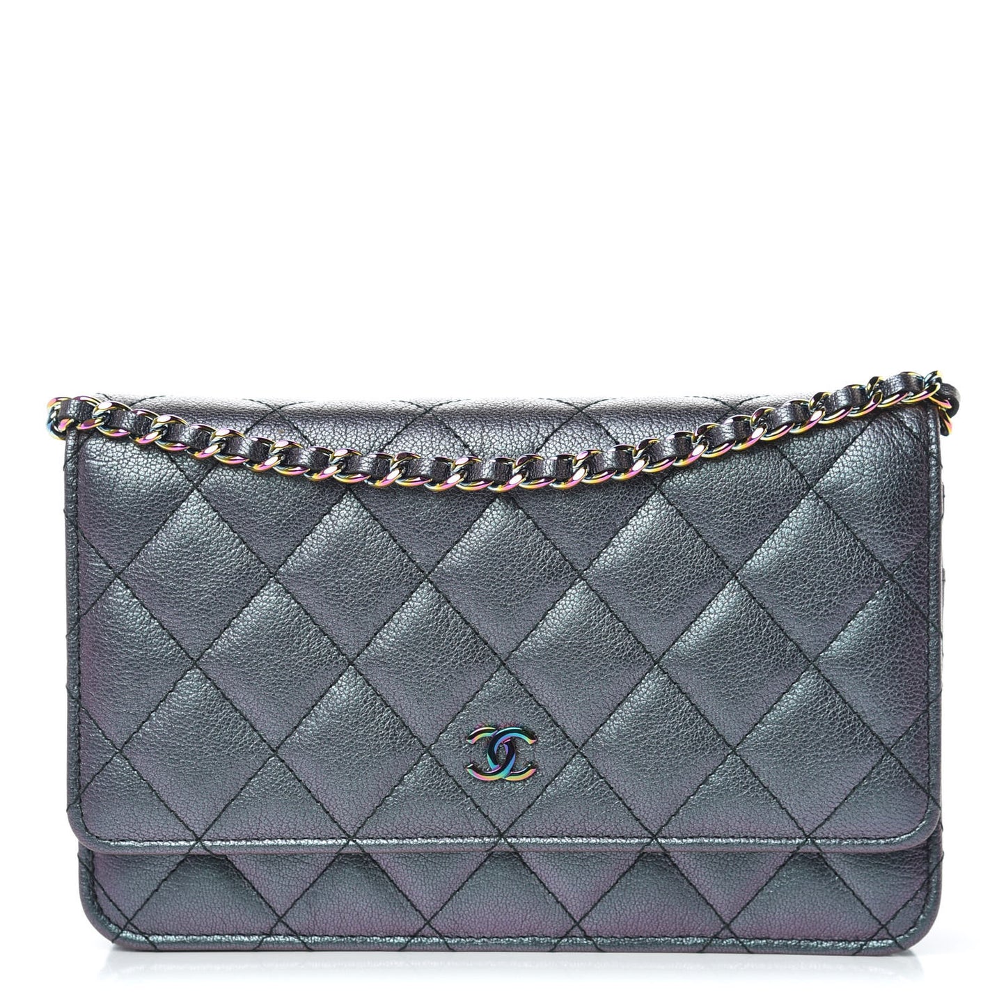 Iridescent Goatskin Quilted Wallet On Chain WOC Purple