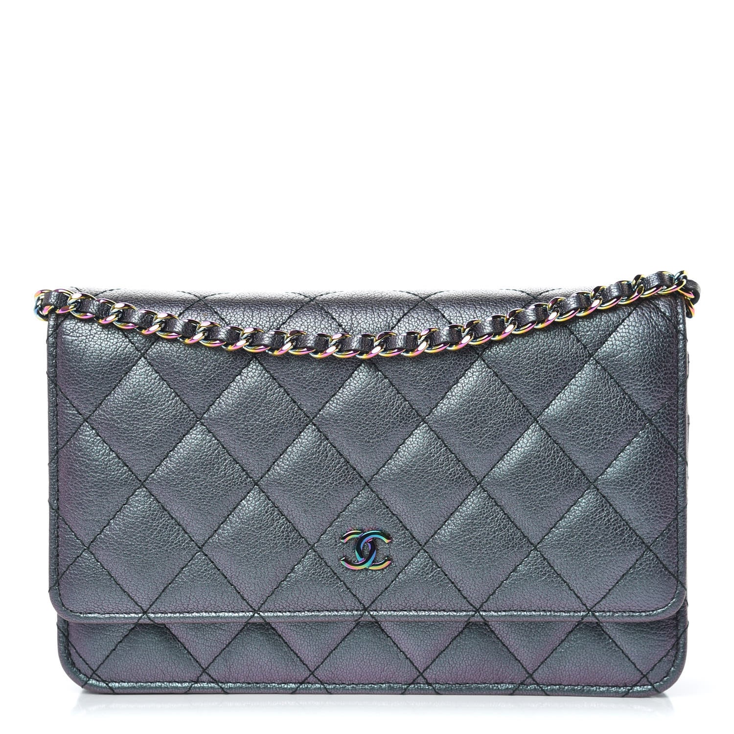 Chanel Iridescent Goatskin Quilted Wallet On Chain WOC Purple 1 of 10