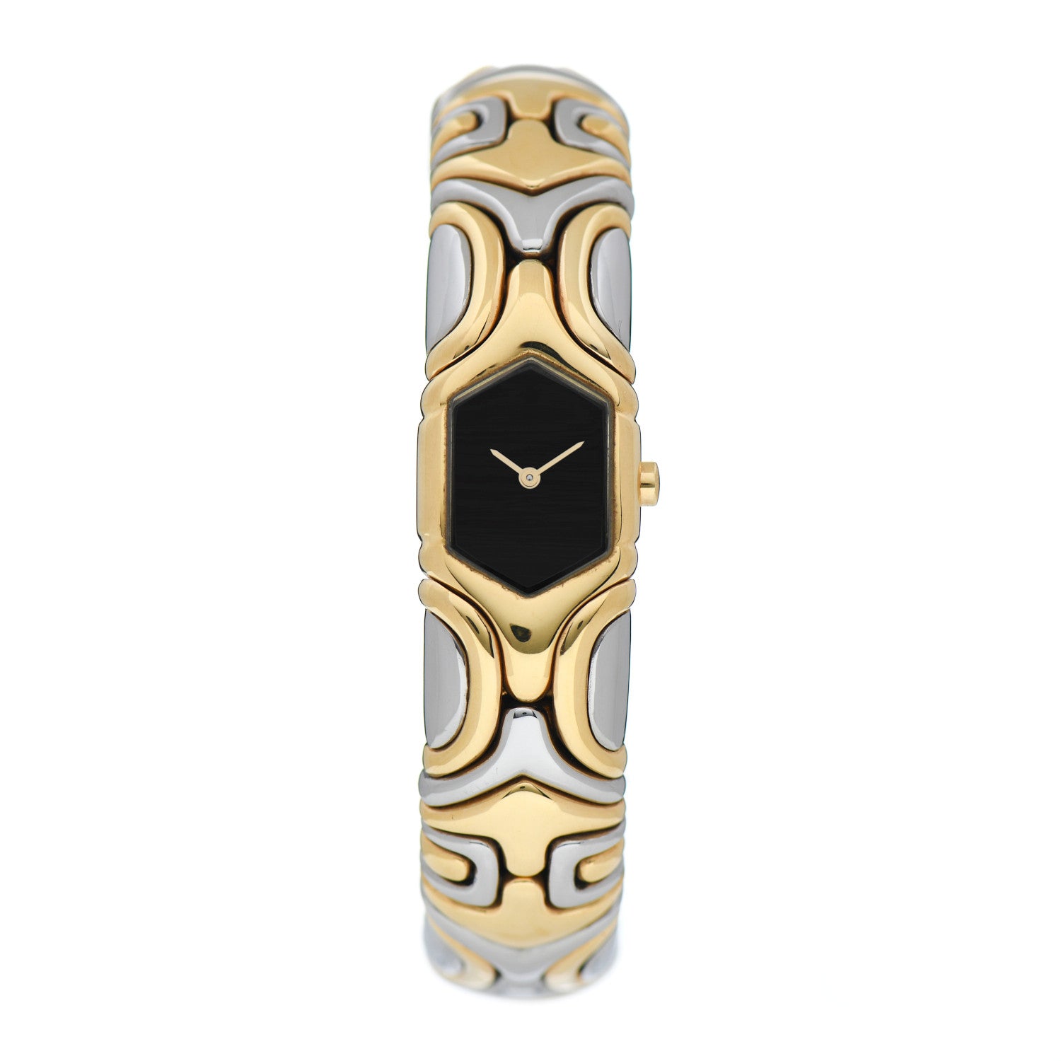 Bulgari Stainless Steel 18K Yellow Gold 17mm Alveare Quartz Watch Black 1 of 4