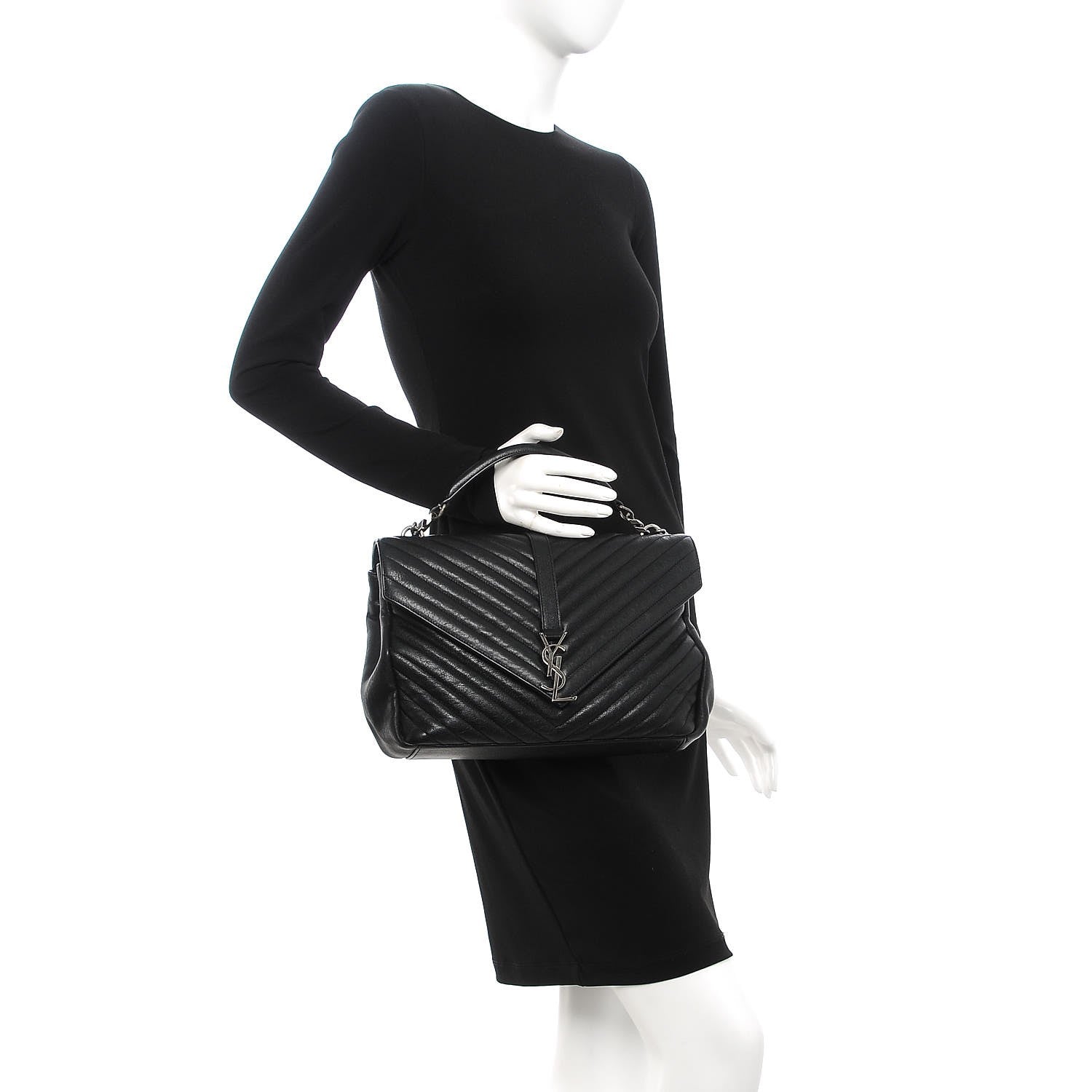 Saint Laurent Sheepskin Matelasse Chevron Monogram Large College Satchel Black 3 of 9
