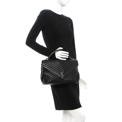 Saint Laurent Sheepskin Matelasse Chevron Monogram Large College Satchel Black 3 of 9