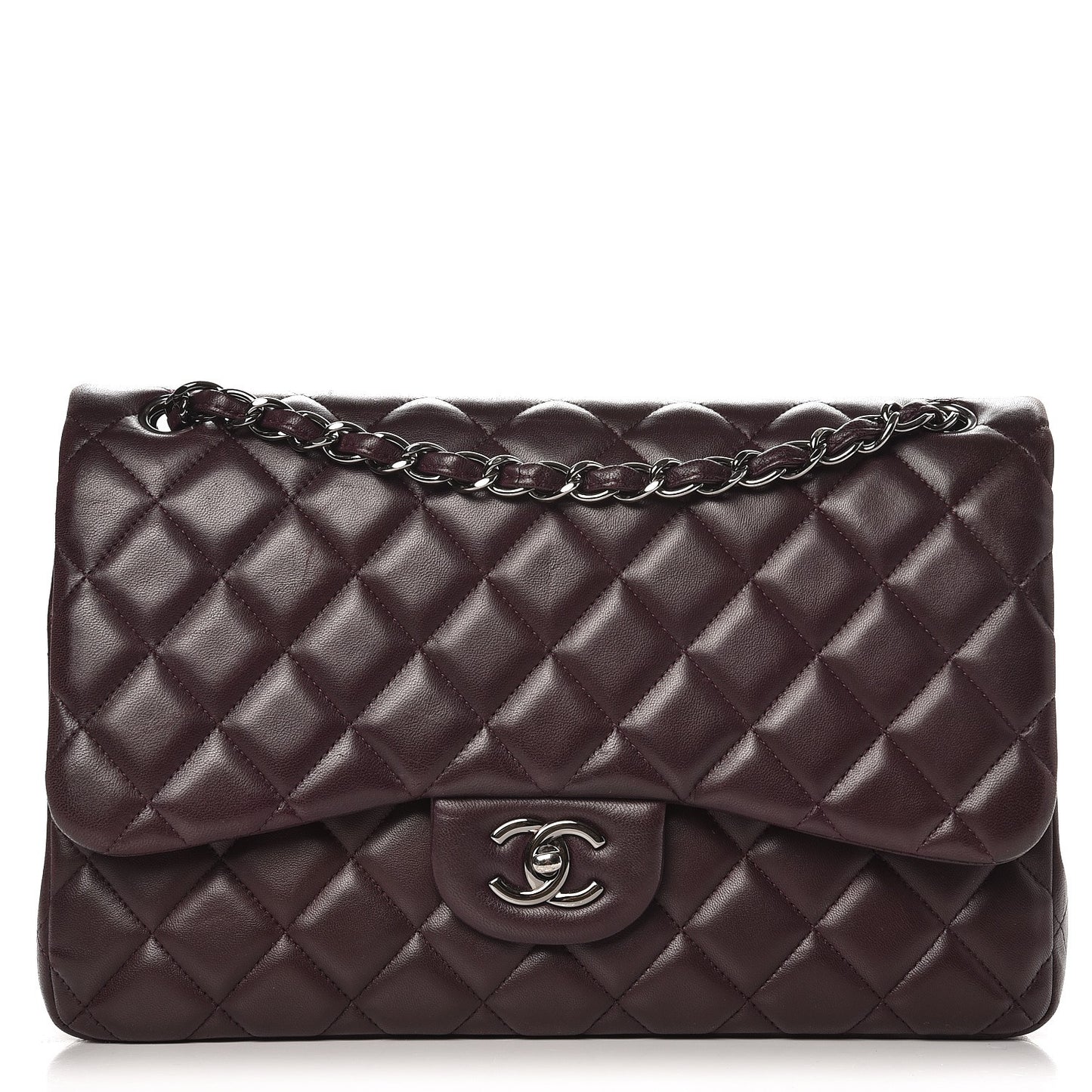 Lambskin Quilted Jumbo Double Flap Dark Purple