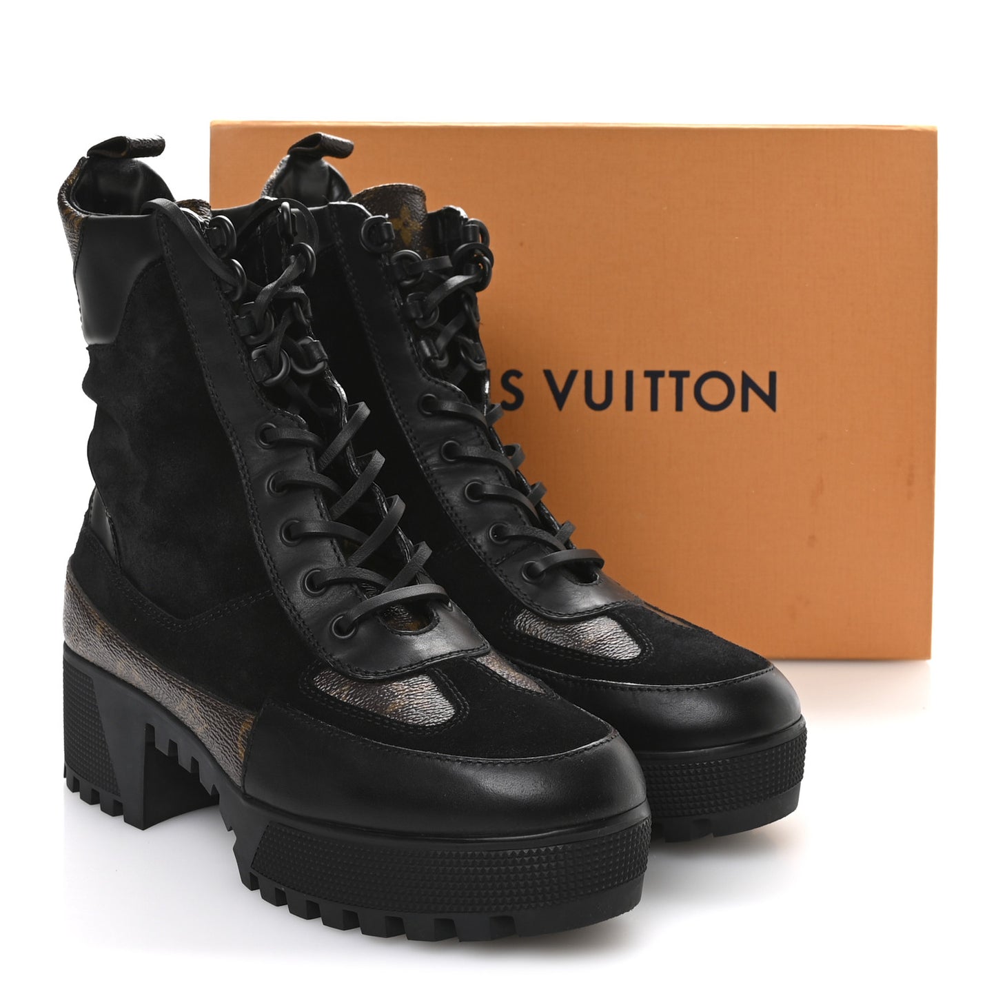 Suede Calfskin Monogram Laureate Platform Desert Boots 40.5 Black