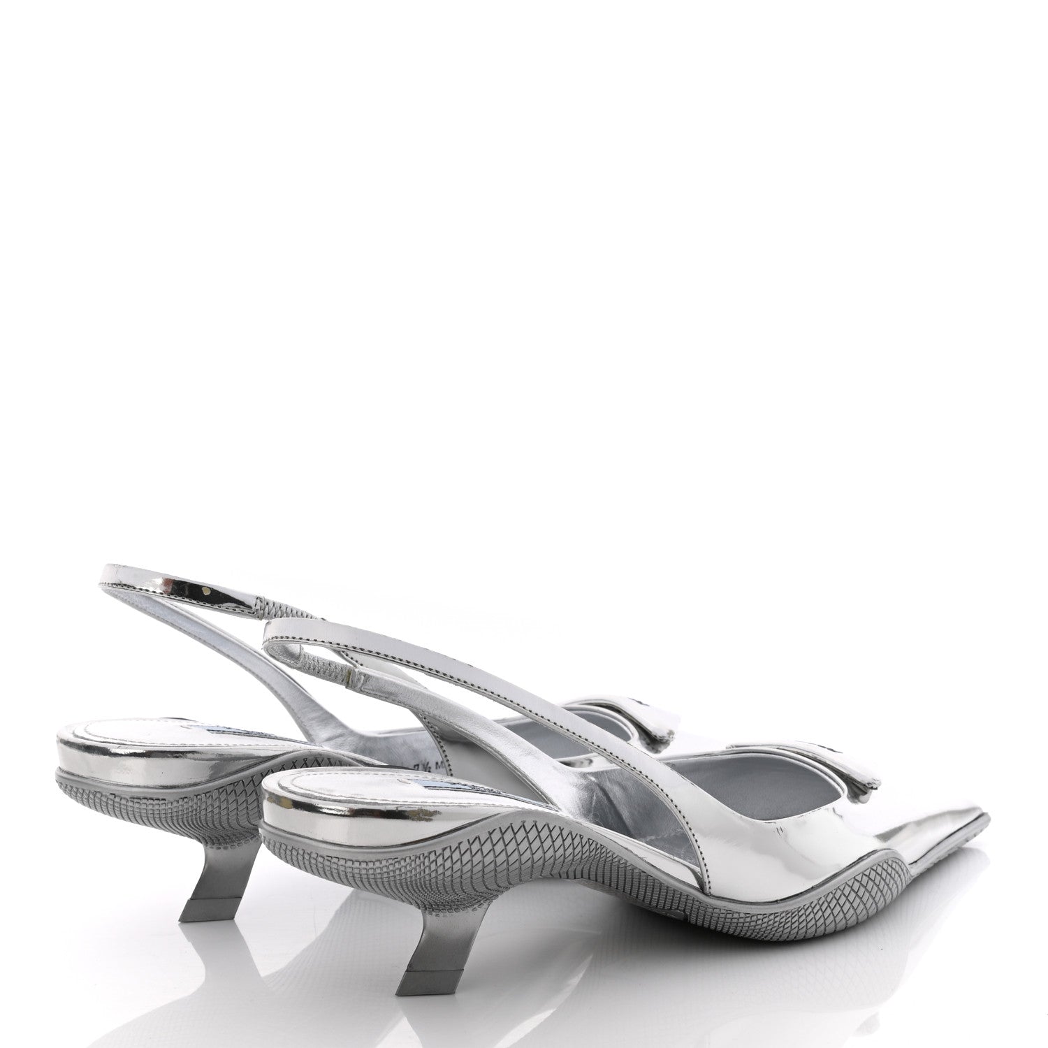 Prada Spazzolato Triangle Logo Pointed Toe 45mm Slingback Pumps 37.5 Argento 4 of 8