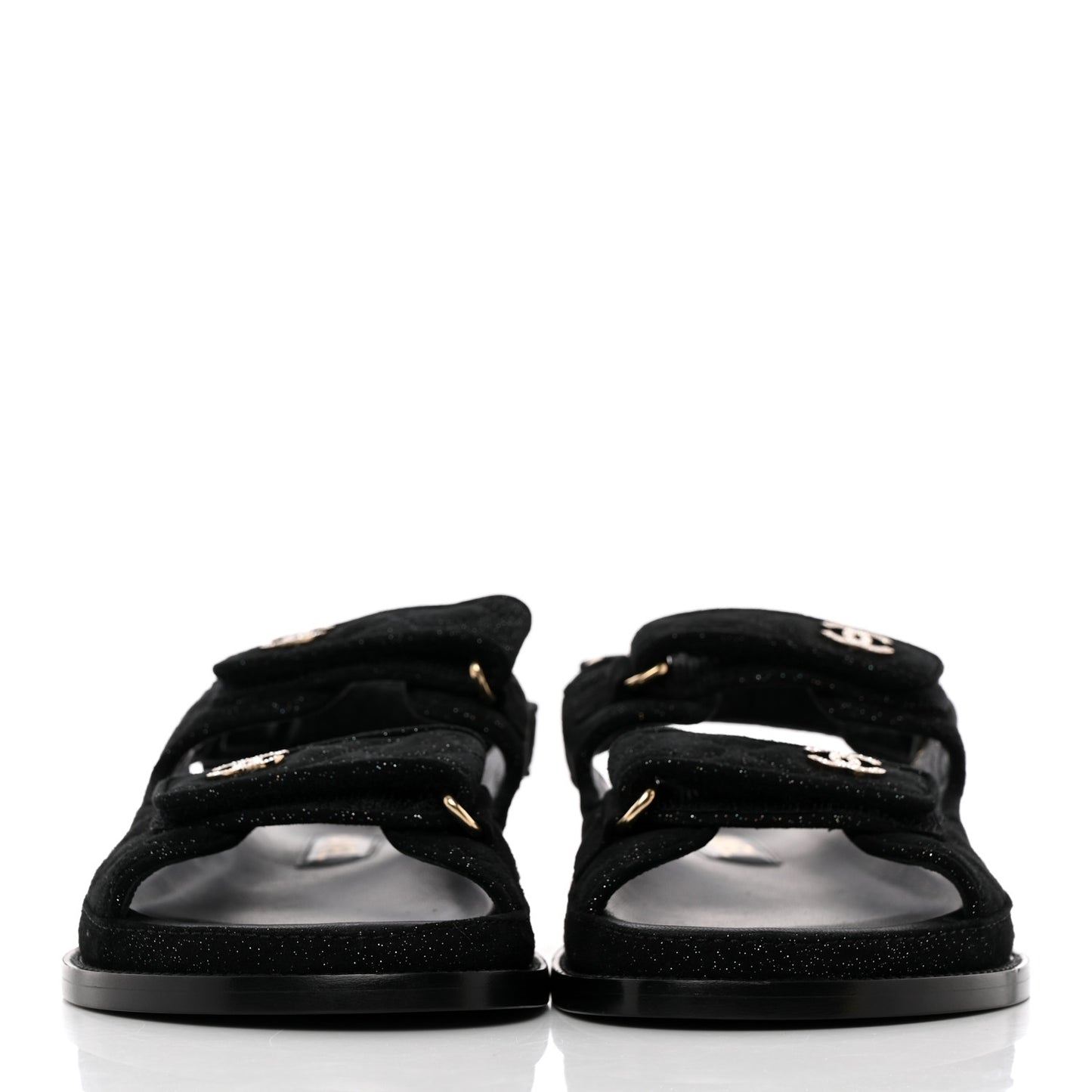 Suede Kidskin Glitter Crystal Velcro Dad Sandals 39 Black Silver
