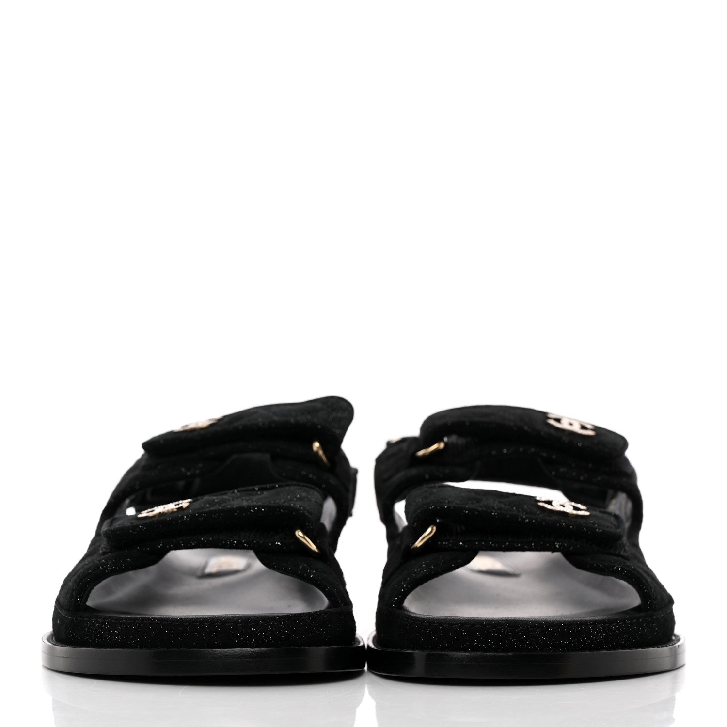 Chanel Suede Kidskin Glitter Crystal Velcro Dad Sandals 39 Black Silver 2 of 18