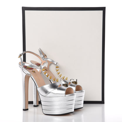 Gucci Nappa Silk Angel T-Strap Platform High Heel Sandals 39 Argento 12 of 12
