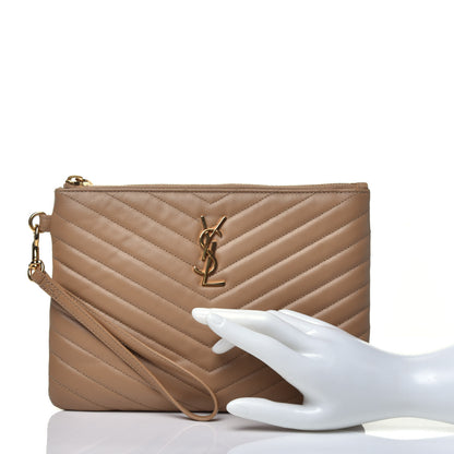 Saint Laurent Calfskin Matelasse Chevron Monogram A5 Wristlet Cork 2 of 7