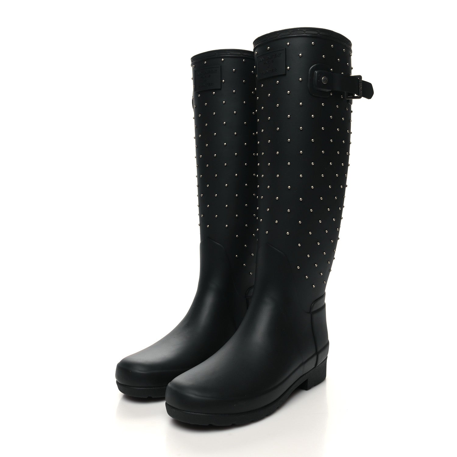 Saint Laurent X HUNTER Rubber Crystal Studded Festival Rain Boots 36 Black 3 of 8