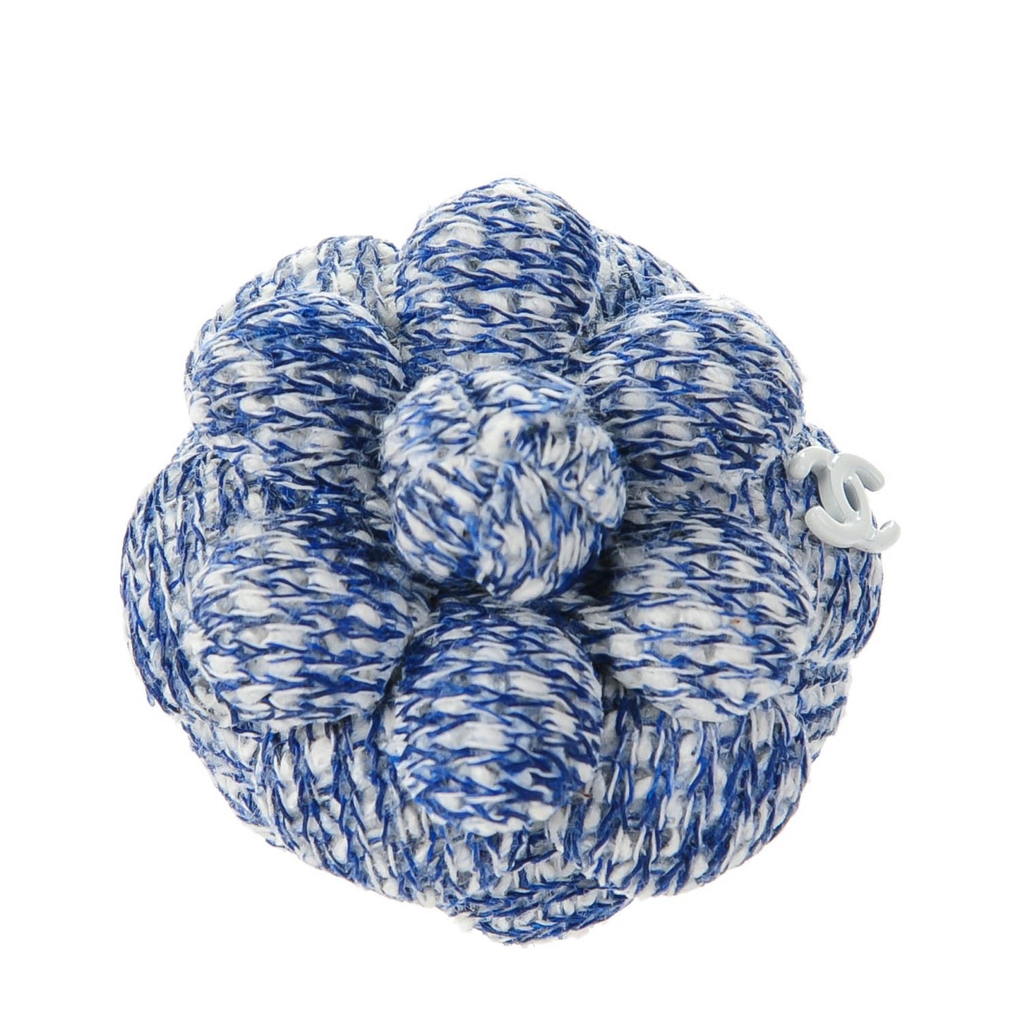 Tweed Camellia CC Brooch Lapel Pin Blue