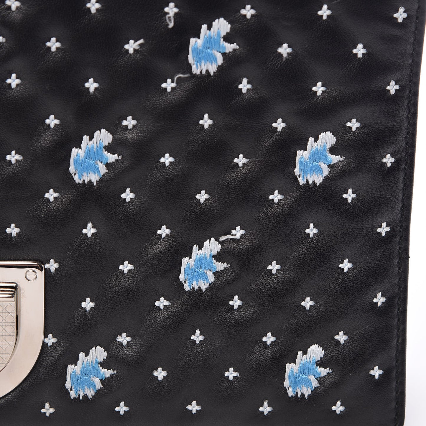 Lambskin Embroidered Medium Diorama Flap Bag Black