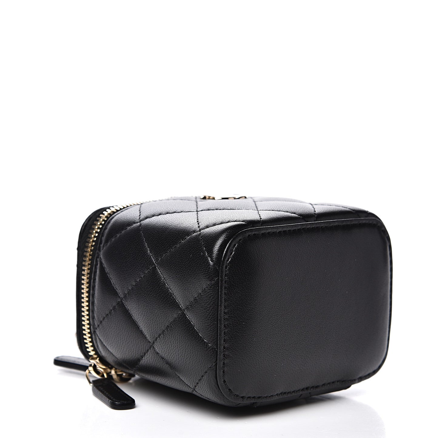 Lambskin Quilted Trendy Mini Vanity Case With Chain Black