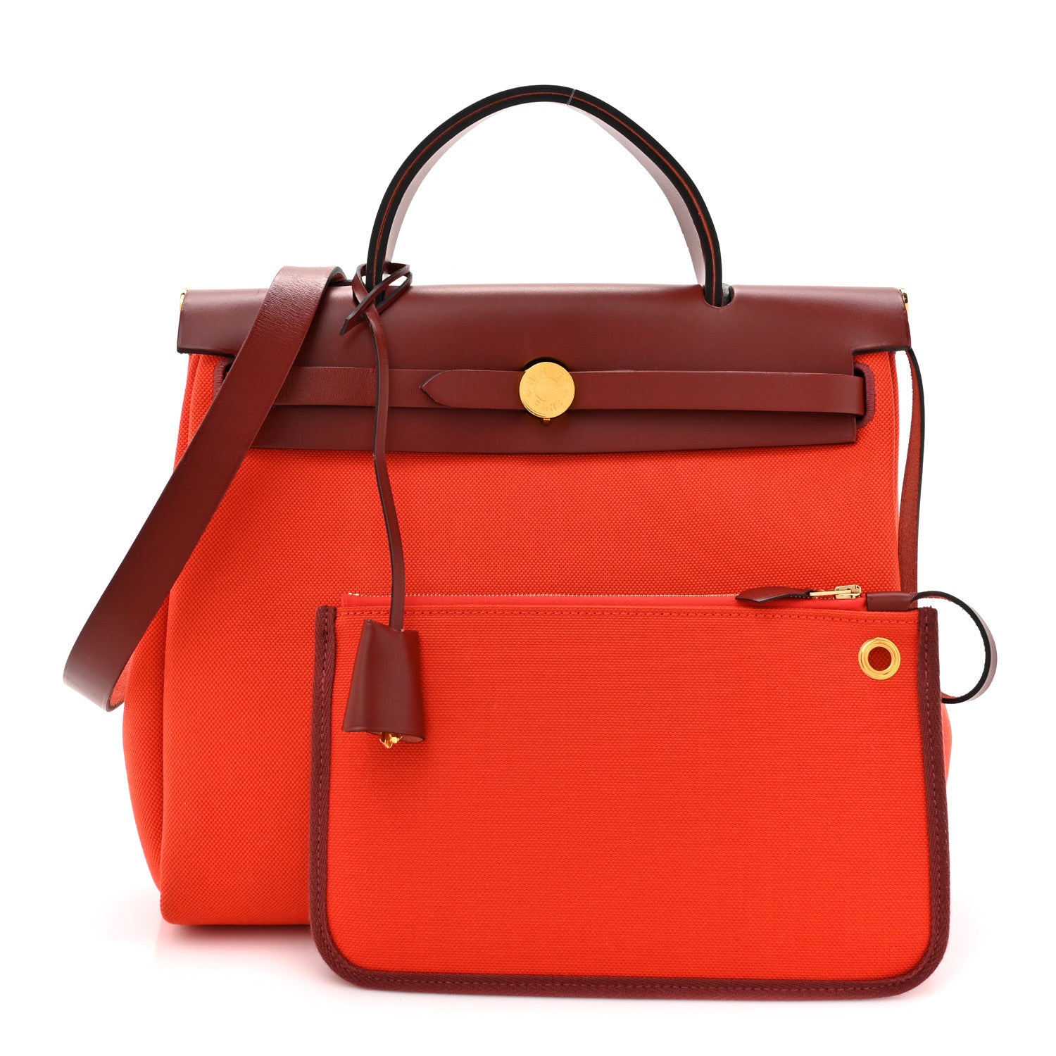 Hermes Vache Hunter Toile Herbag Zip Retourne 31 PM Orange Mecano Rouge H 3 of 15
