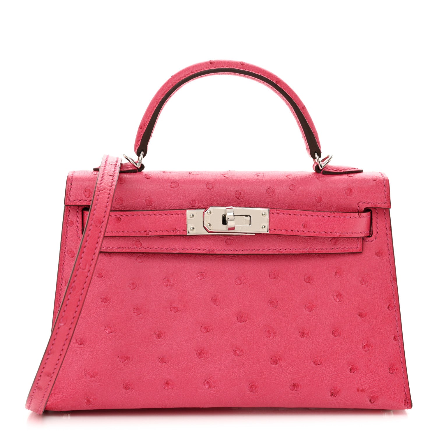 Hermes Ostrich Kelly Sellier Mini 20 Rose Tyrien 1 of 12