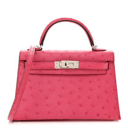 Hermes Ostrich Kelly Sellier Mini 20 Rose Tyrien 1 of 12