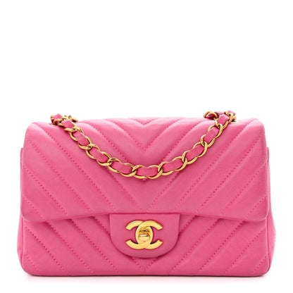 Chanel Lambskin Chevron Quilted Mini Rectangular Flap Dark Pink 1 of 12