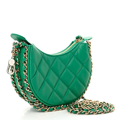 Chanel Lambskin Quilted Mini Chain Around Hobo Green 3 of 11