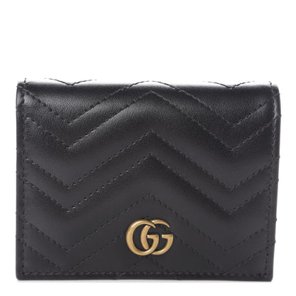 Gucci Calfskin Matelasse GG Marmont Card Case Wallet Black 1 of 6