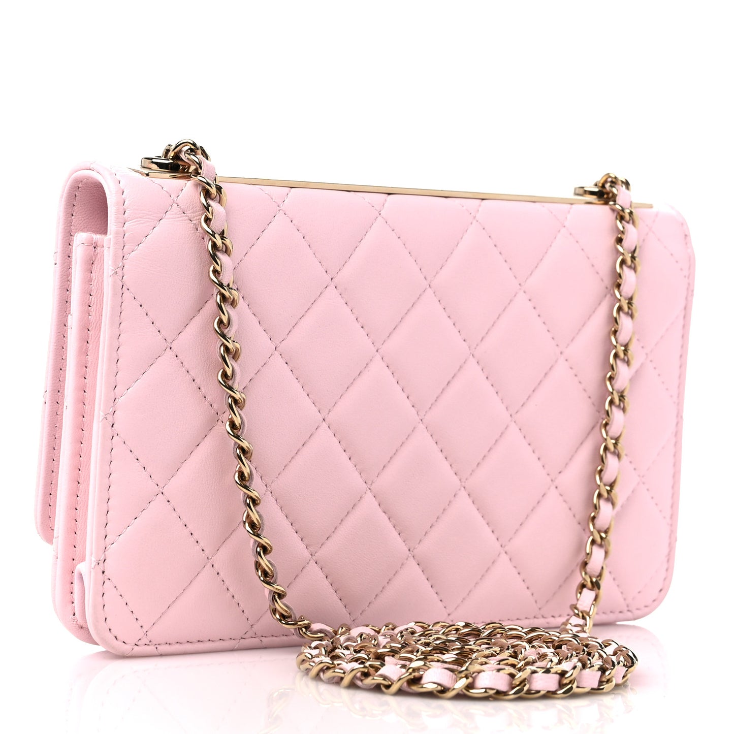 Lambskin Quilted Trendy CC Wallet On Chain WOC Pink