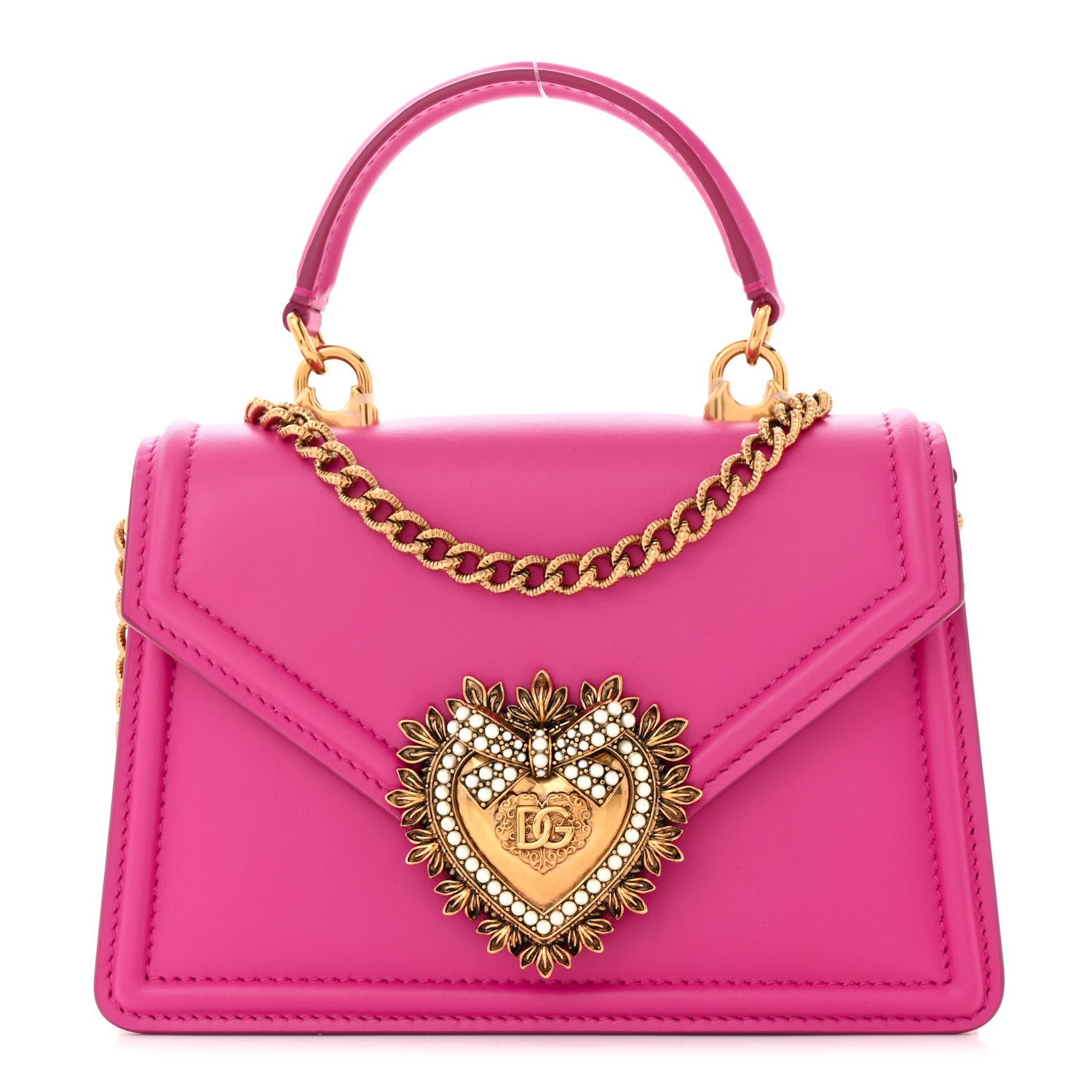 Dolce & Gabbana Smooth Calfskin Small Devotion Envelope Top Handle Bag Pink 1 of 10