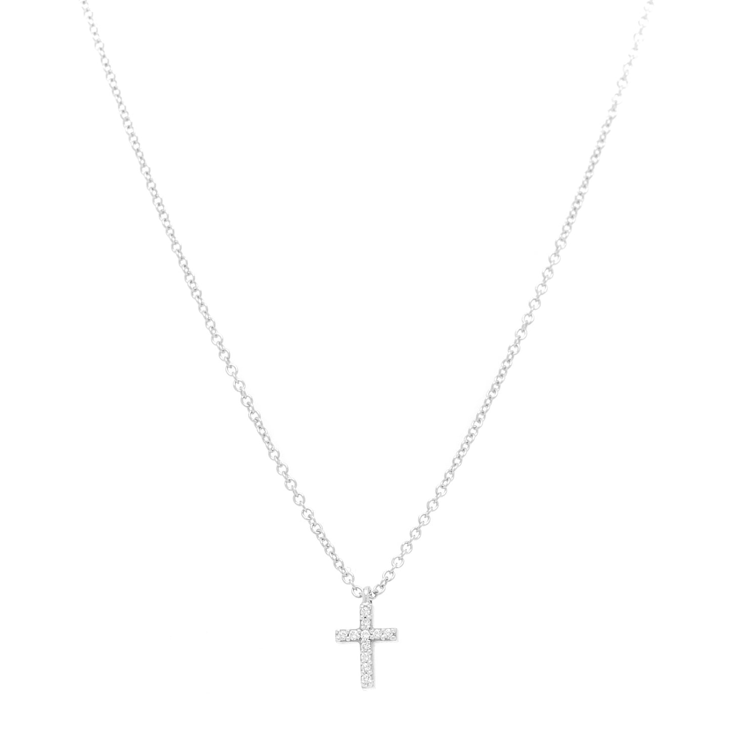 18K White Gold Diamond Mini Cross Pendant Necklace