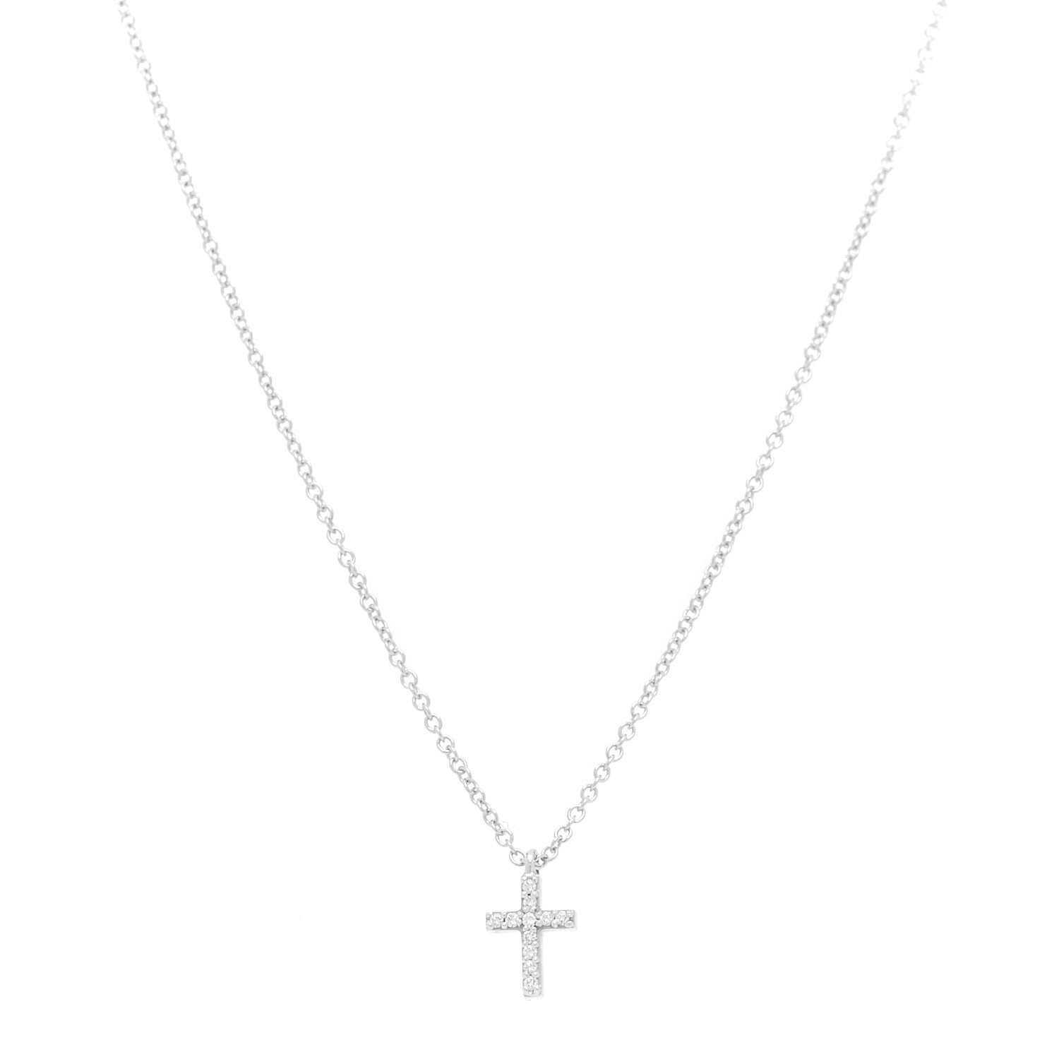 Tiffany 18K White Gold Diamond Mini Cross Pendant Necklace 1 of 6