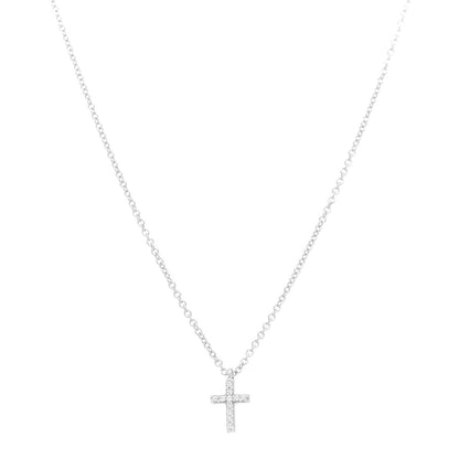 Tiffany 18K White Gold Diamond Mini Cross Pendant Necklace 1 of 6