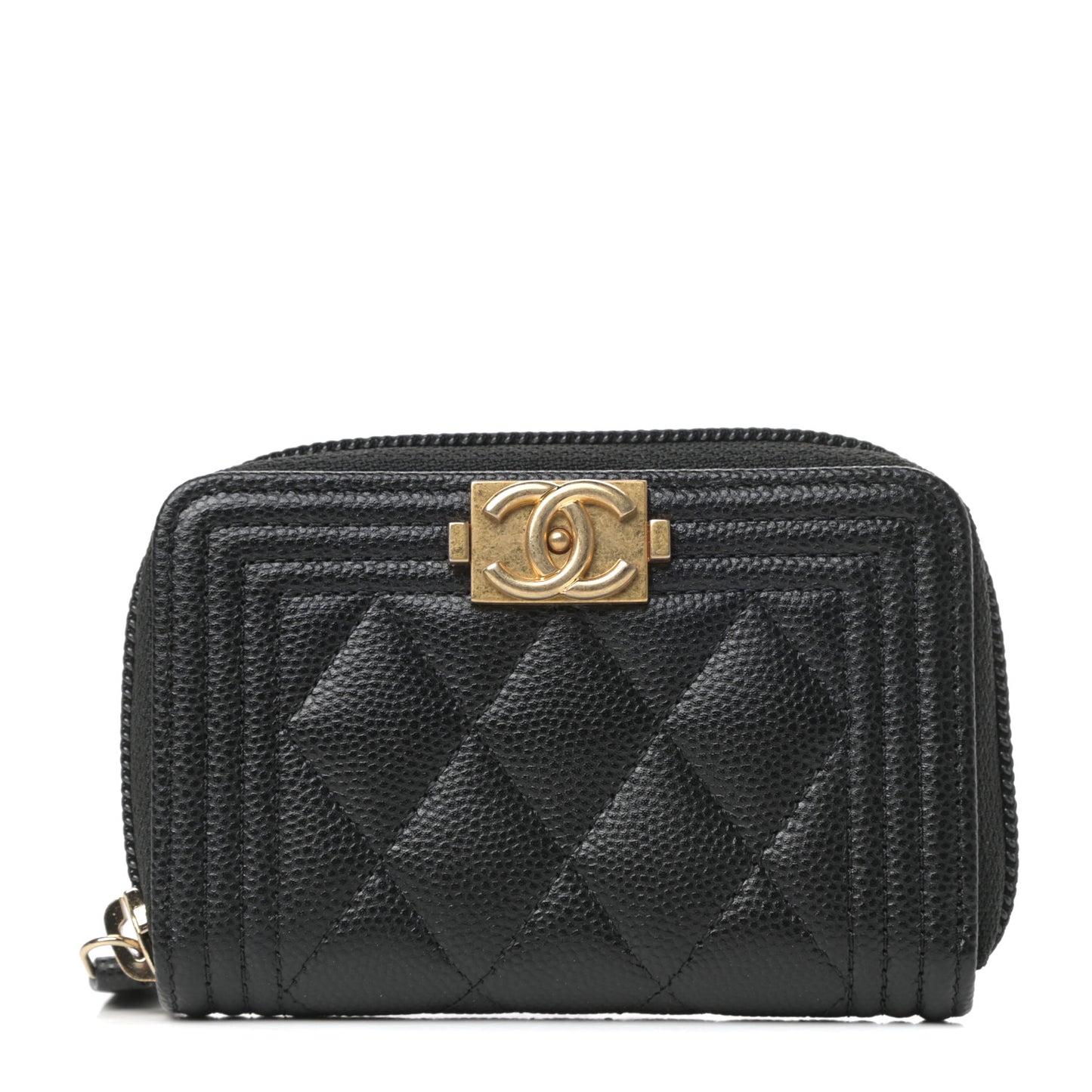 Caviar Quilted Boy Zip Around Coin Purse Wallet Black