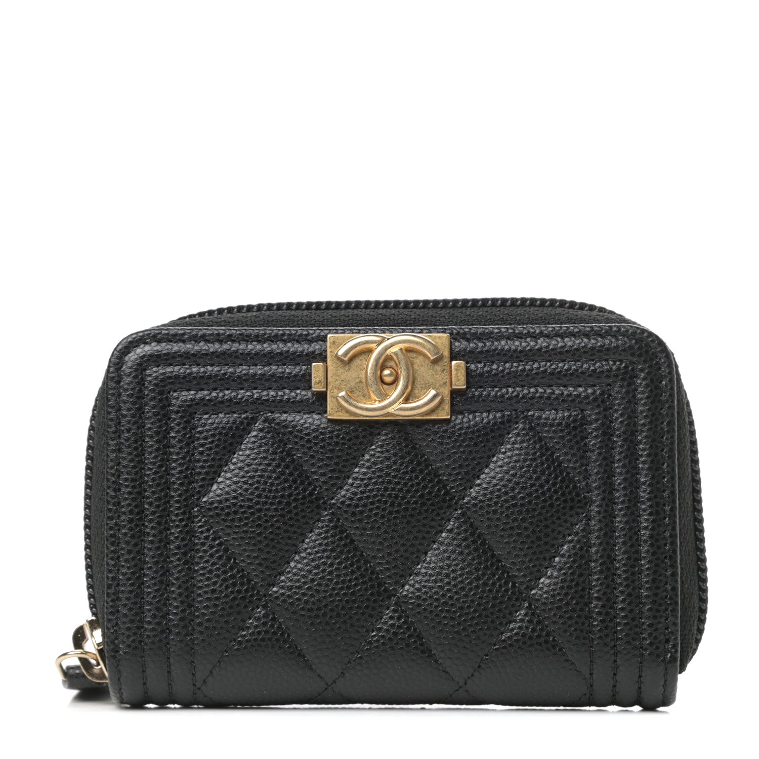 Chanel Caviar Quilted Boy Zip Around Coin Purse Wallet Black 1 of 8