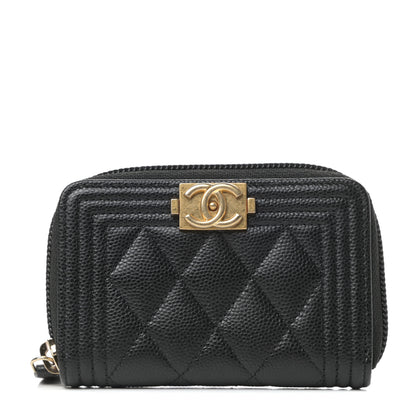Chanel Caviar Quilted Boy Zip Around Coin Purse Wallet Black 1 of 8