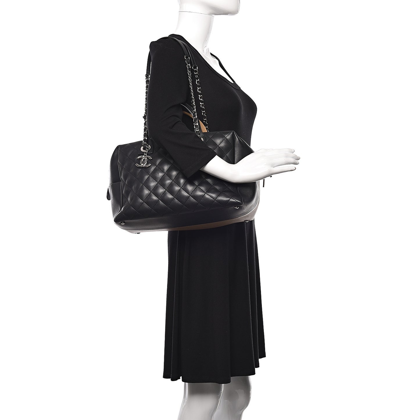 Calfskin Quilted Feather Weight Bowling Bag Black Beige