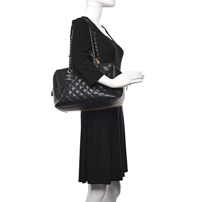 Chanel Calfskin Quilted Feather Weight Bowling Bag Black Beige 2 of 14