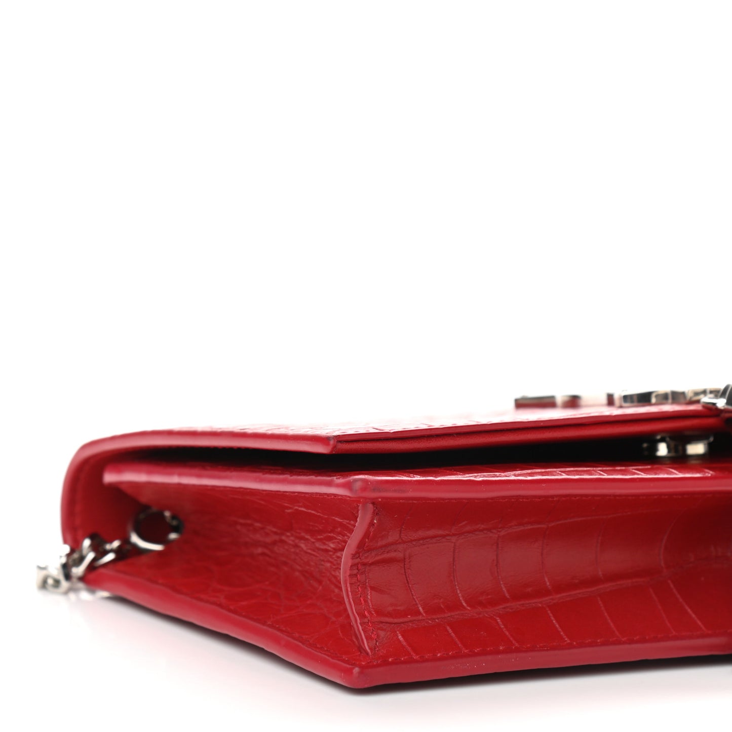 Calfskin Crocodile Embossed Kate Monogram Tassel Chain Wallet Red
