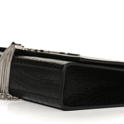 Saint Laurent Calfskin Crocodile Embossed Medium Classic Monogram Kate Tassel Satchel Black 9 of 12