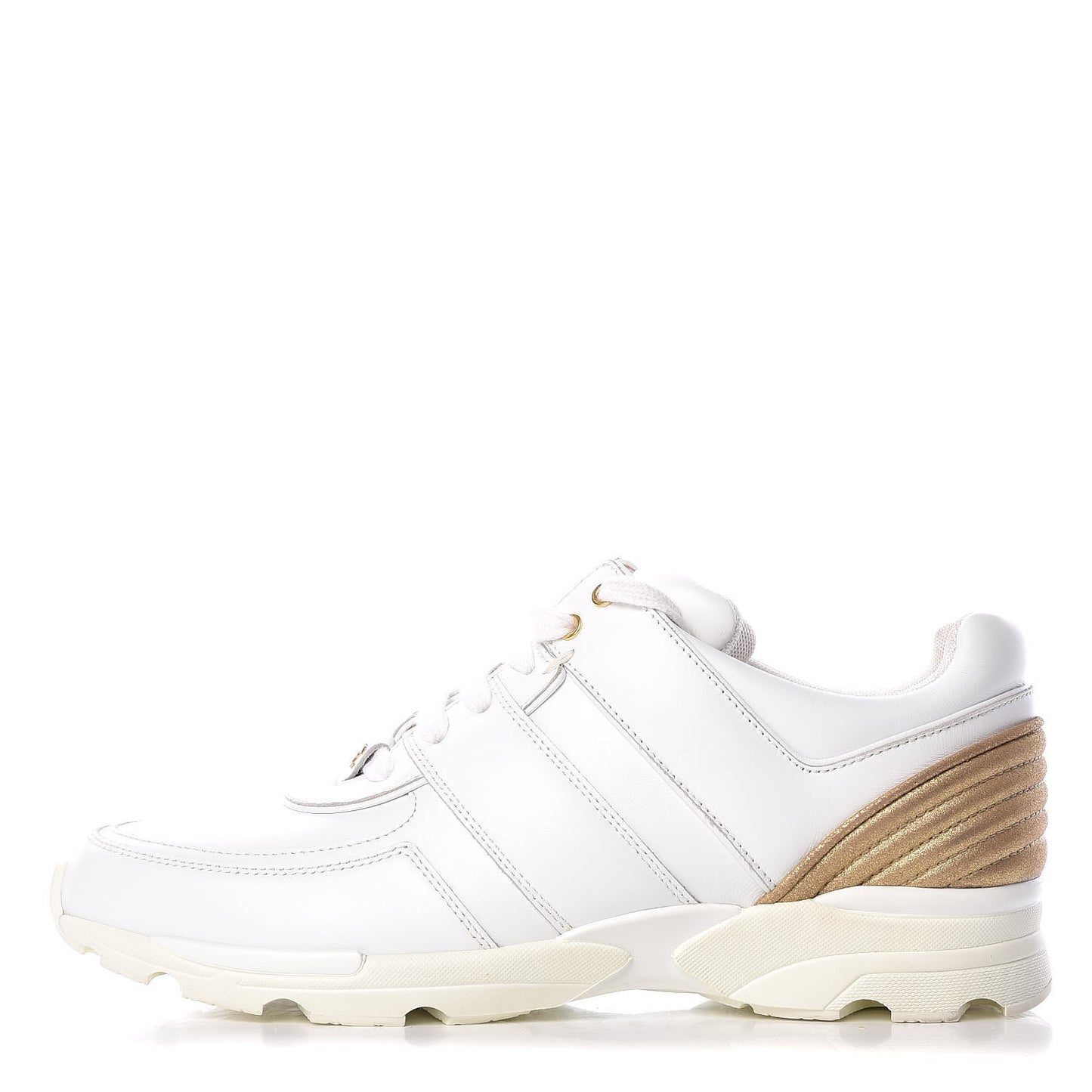 Calfskin Laminated Lambskin CC Sneakers 41 White Gold