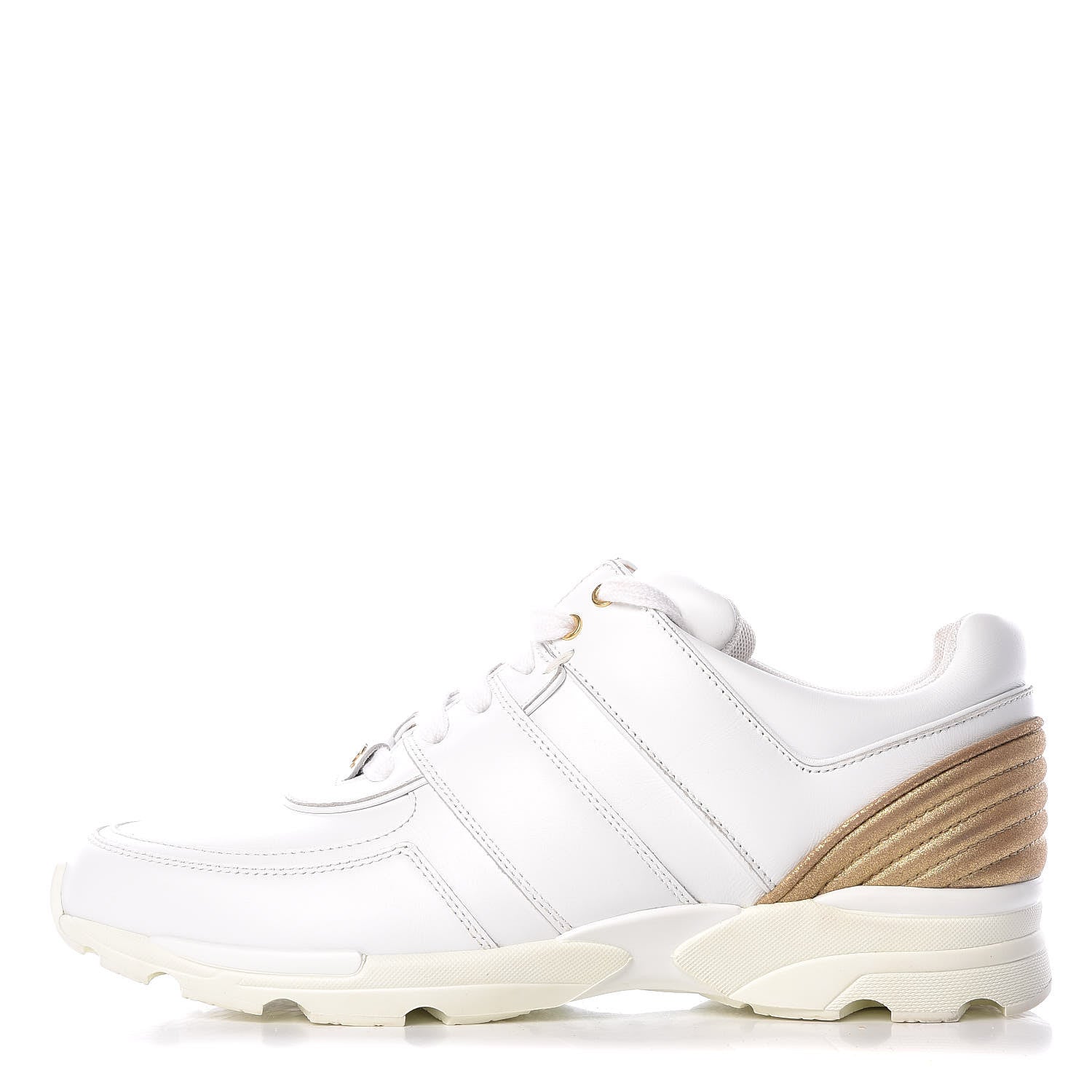 Chanel Calfskin Laminated Lambskin CC Sneakers 41 White Gold 1 of 11
