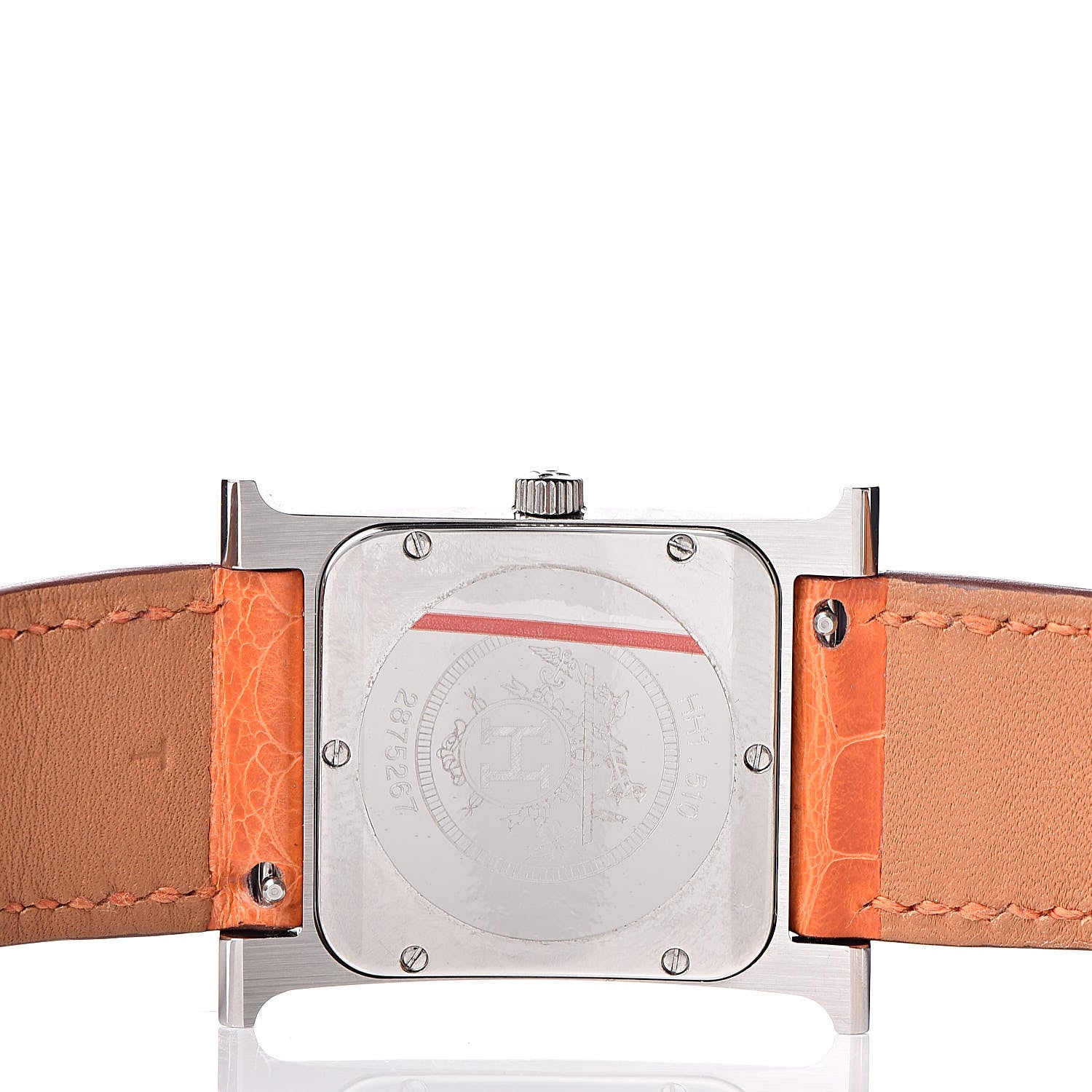 Hermes Stainless Steel Alligator Diamond Mother of Pearl 26mm Heure H Hour Quartz Watch Orange 5 of 8