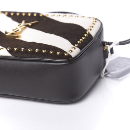 Saint Laurent Pony Hair Calfskin Studded Monogram Lou Camera Bag Dusty White Brown 9 of 10