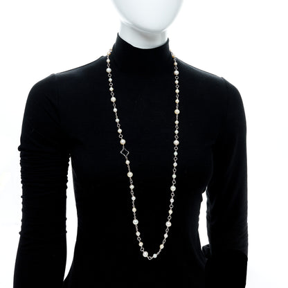 David Yurman Sterling Silver Cultured Pearl Quatrefoil Long Chain Necklace 2 of 5